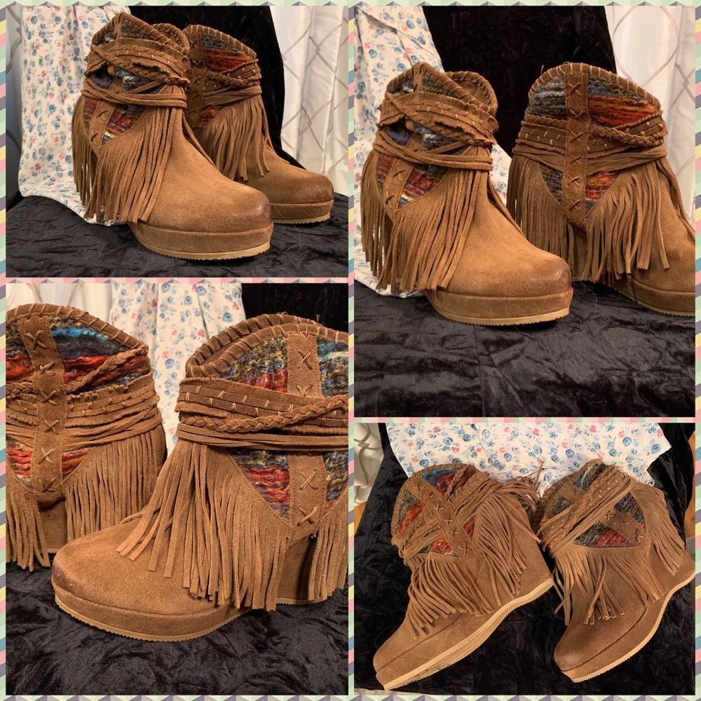 Naughty monkey Boho wedge booties with fringe